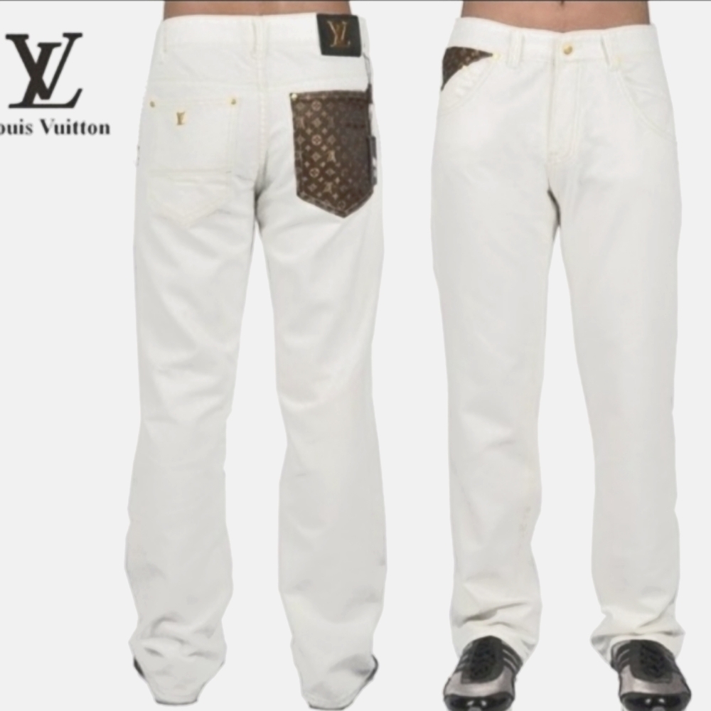 White,Signature and gold LV emblems Jeans with Sig Back pocket